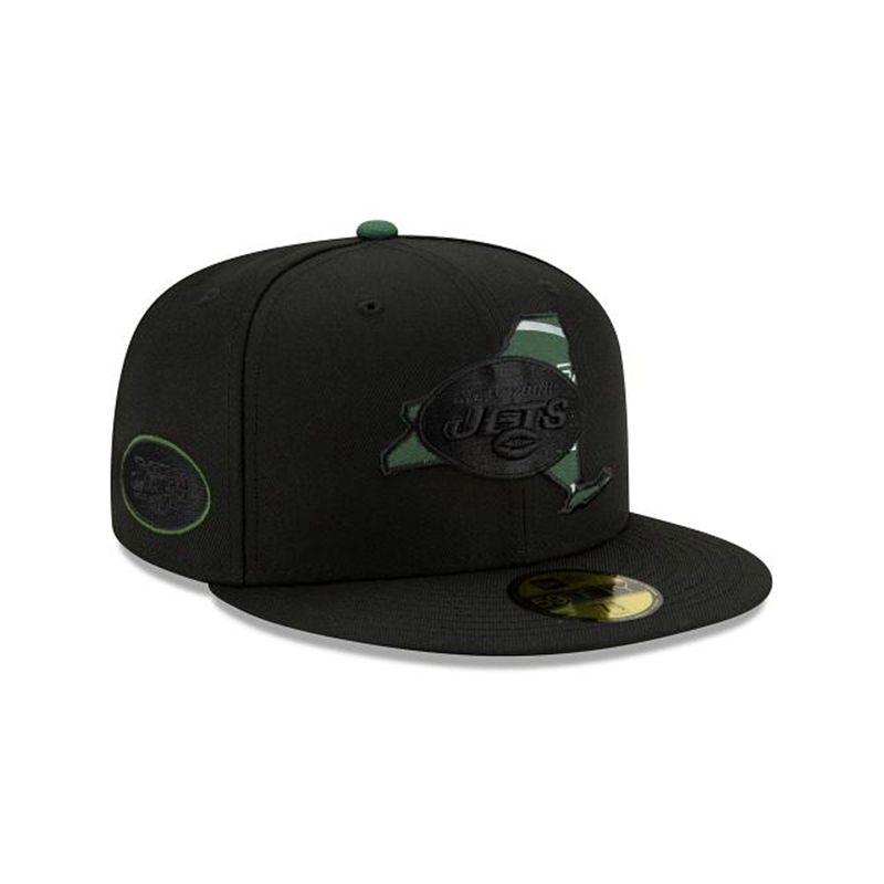 NFL New York Jets State Logo Reflect 59Fifty Fitted (HOX8287) - Black New Era Caps